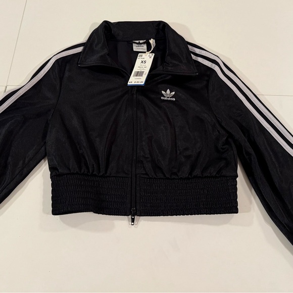 Adidas Black Cropped Track Jacket with White Logo - Picture 2 of 6